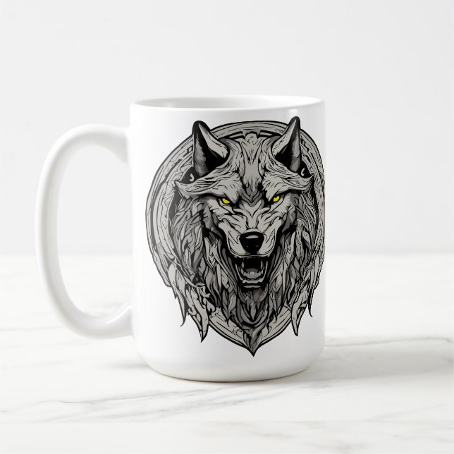 Fierce Wolf Mandala: Symbol der Stärke Kaffeetasse (Links)