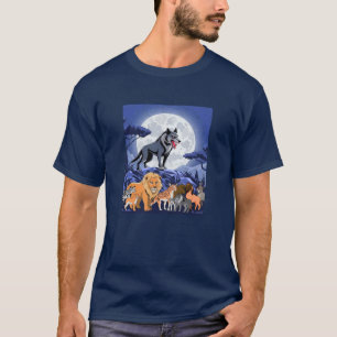 Fierce Wolf unter Vollmond mit Jungletieren - T-Shirt