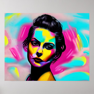 Fierce Woman Graffiti Art Colorful AI Generiert Poster