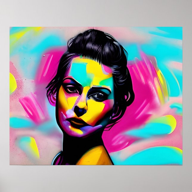 Fierce Woman Graffiti Art Colorful AI Generiert Poster (Vorne)