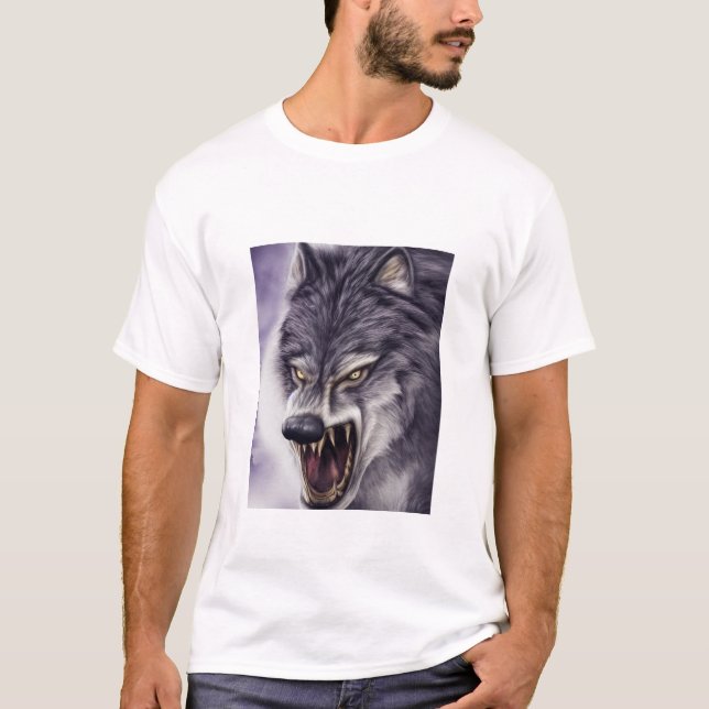 Fierce-wütender Wolf mit Fangs, Attacken-Mode-Graf T-Shirt (Vorderseite)