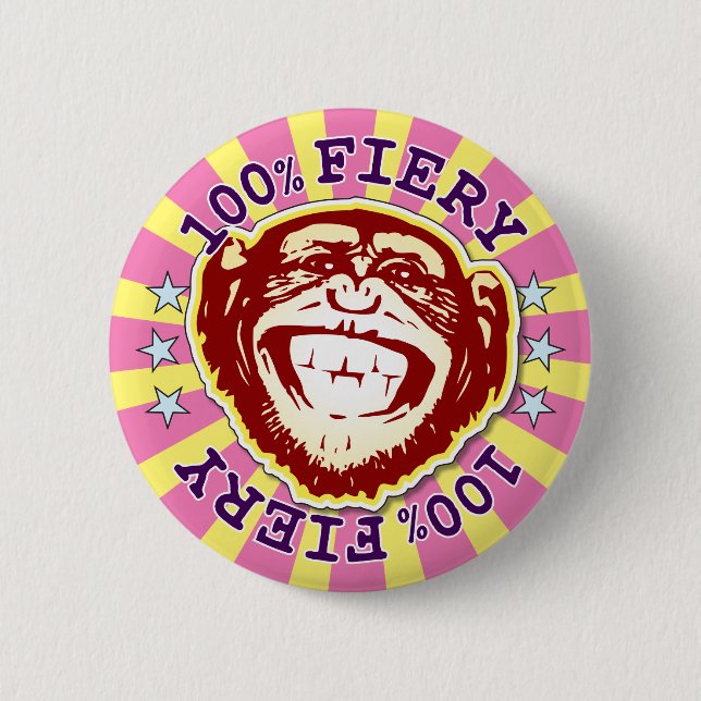 Fiery 100% Funny Funky Monkey Abzeichen Button (Vorderseite)
