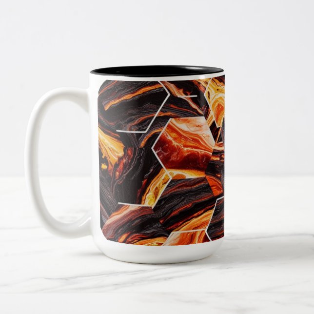 Fiery Abstrakt Hexagon Muster Zwei-Tone-Tasse (15  Zweifarbige Tasse (Links)