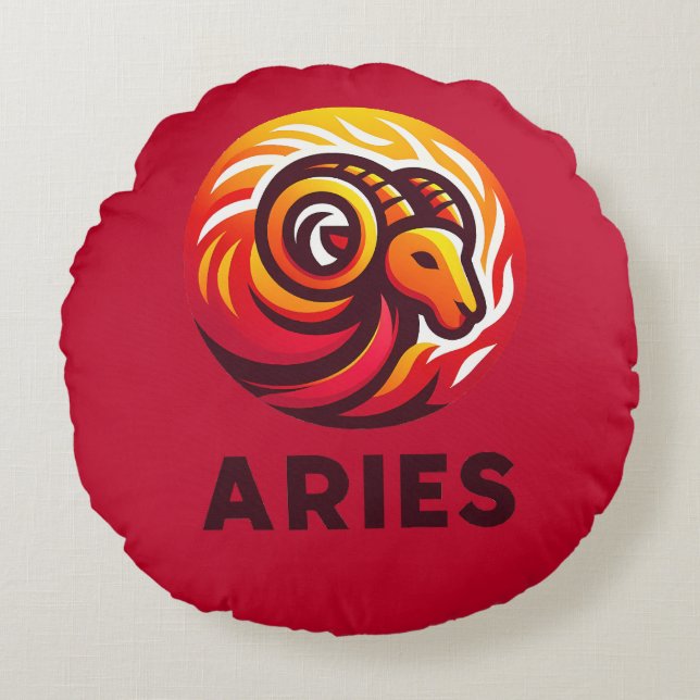 Fiery Aries Astrologie-Zeichen Rundes Kissen (Vorderseite)