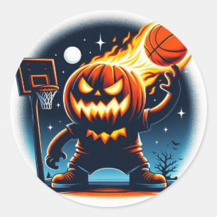 Fiery Basketball Pumpkin: Halloween Night Sports Runder Aufkleber