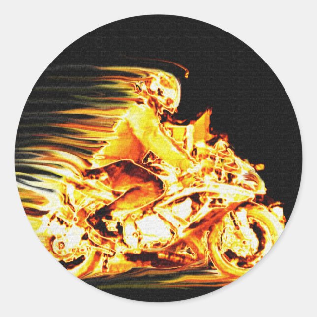 Fiery Biker Motorrad Fantasy Art Runder Aufkleber (Vorderseite)