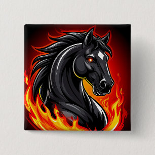 Fiery Black Horse Illustration mit leuchtenden Aug Button