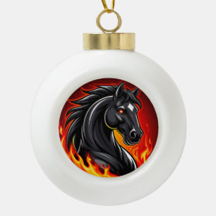 Fiery Black Horse Illustration mit leuchtenden Aug Keramik Kugel-Ornament