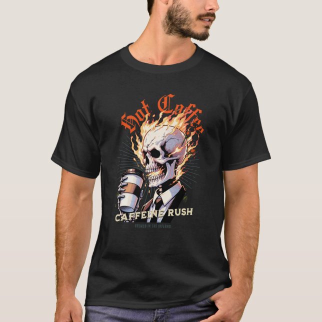Fiery Blazing Skull mit heißem Kaffee T-Shirt (Vorderseite)