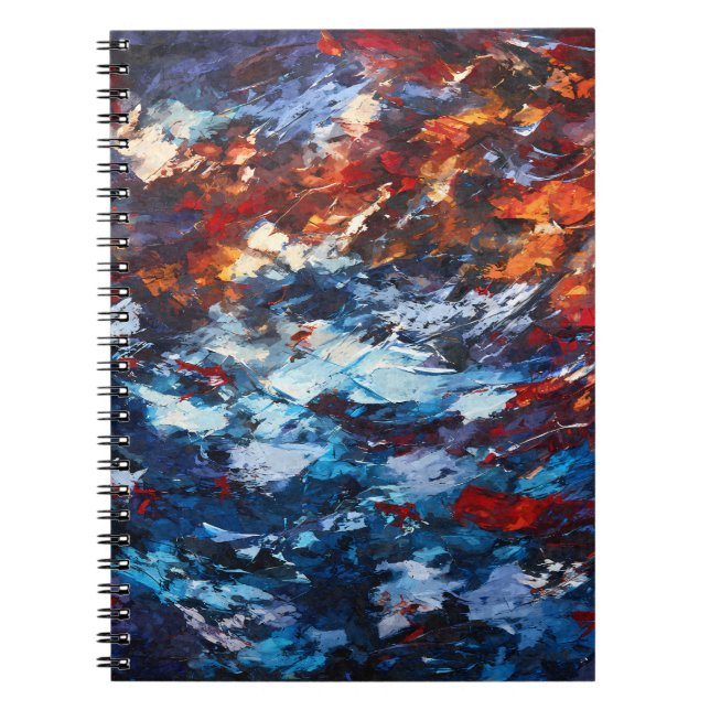 Fiery Blue Red Orange Brush Abstrakt Notizblock (Vorderseite)