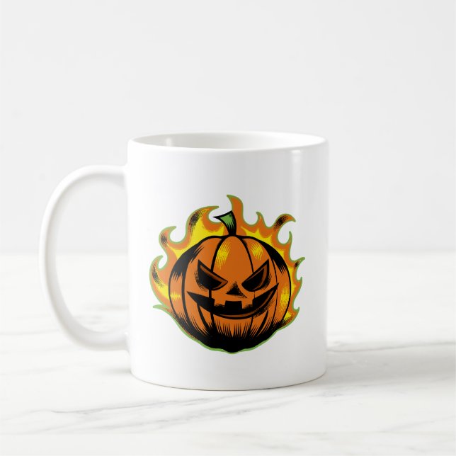 Fiery Carved Halloween Pumpkin Tasse (Links)