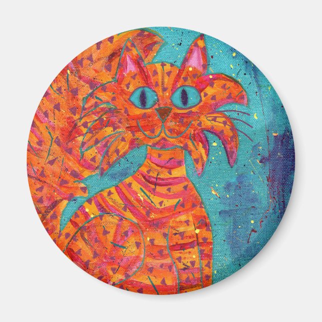 Fiery Cat auf Türkis Magnet (Vorne)