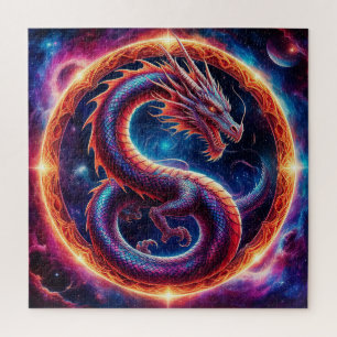 Fiery Cosmic Dragon umkreist von einem Himmelsring Puzzle