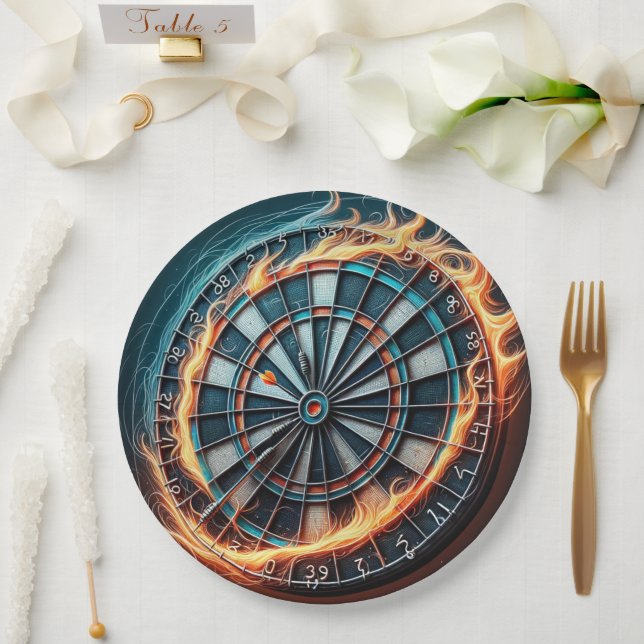 Fiery Dartboard mit Bullseye Explosion Pappteller (Hochzeit)
