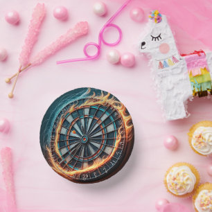 Fiery Dartboard mit Bullseye Explosion Pappteller