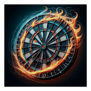 Fiery Dartboard mit Bullseye Explosion Poster