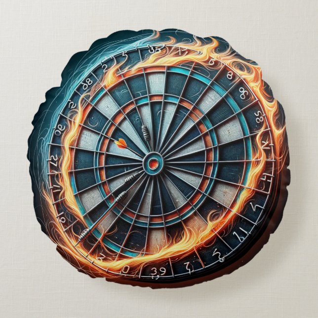 Fiery Dartboard mit Bullseye Explosion Rundes Kissen (Vorderseite)