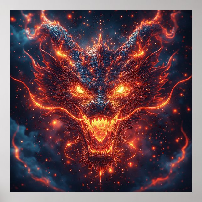 Fiery Dragon Head Radiation Intense Energy Poster (Vorne)
