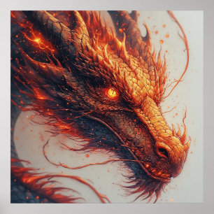 Fiery Dragon Head Radiation Intense Energy Poster