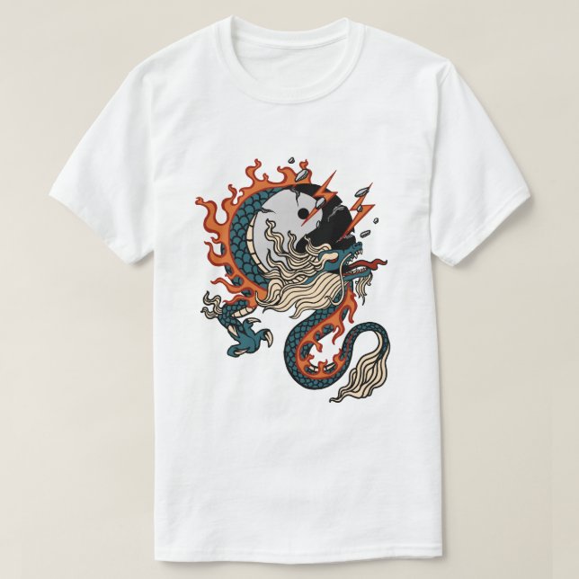 Fiery Dragon mit Yin-Yang-Symbol T-Shirt (Design vorne)