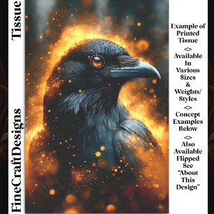 Fiery Dramatic Black Raven Crow DF3R Decoupage Seidenpapier