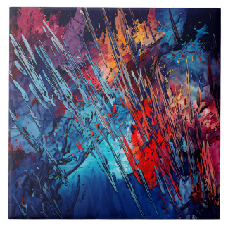 Fiery Drift Blue Red Moderne Abstrakte Kunst Fliese