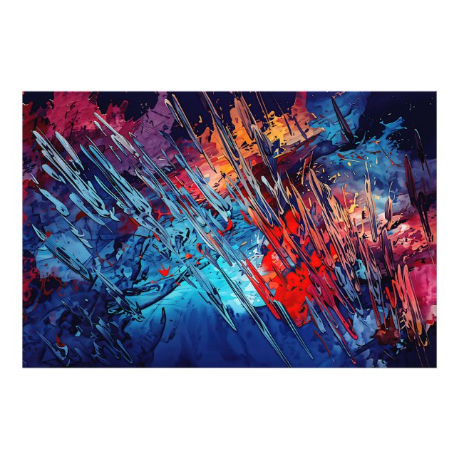 Fiery Drift Blue Red Moderne Abstrakte Kunst Fotodruck (Vorne)