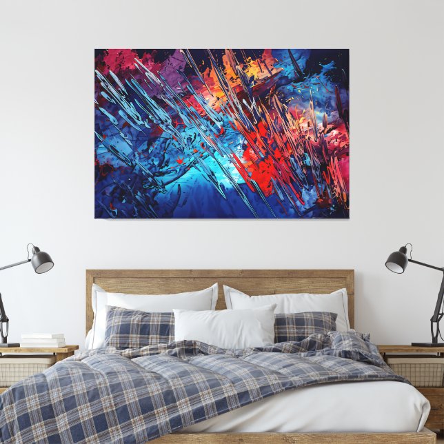 Fiery Drift Blue Red Moderne Abstrakte Kunst Leinwanddruck (Insitu (Schlafzimmer))