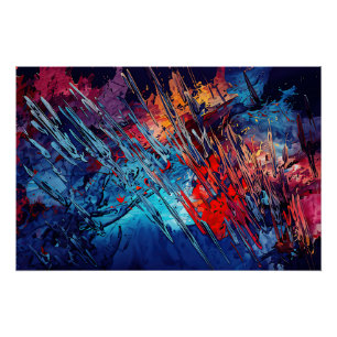 Fiery Drift Blue Red Moderne Abstrakte Kunst Poster