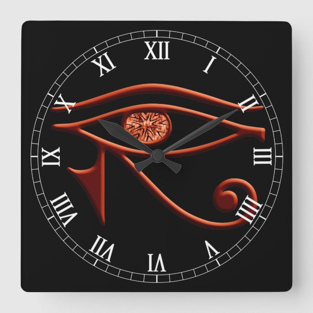 Fiery Eye of Horus Roman Numeral Clock Quadratische Wanduhr (Vorderseite)