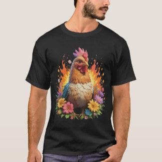 Fiery Floral Chicken T - Shirt
