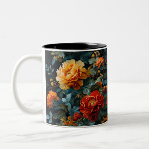 Fiery Floral Watercolor Blooms Zweifarbige Tasse