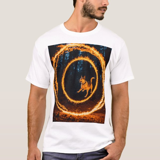 Fiery Forest Leap: Hund in Action T - Shirt (Vorderseite)