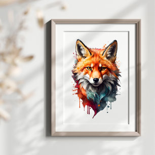 Fiery Fox Beauty Watercolor Poster