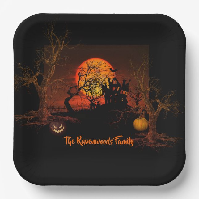 Fiery Full Moon Halloween Pappteller (Vorderseite)