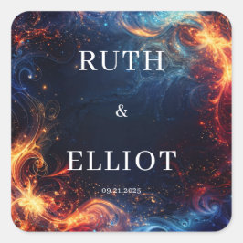 Fiery Galaxy Wedding Quadratischer Aufkleber
