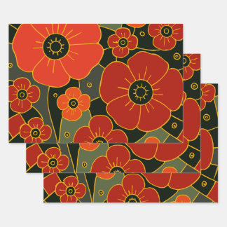 Fiery Garden – Stylized Poppy Bloom Geschenkpapier Set