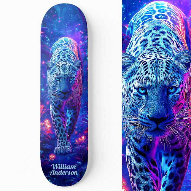 Fiery Glows Blue Cheetah Cool Style Skateboard (Fiery Glowing Blue Cheetah Cool Style Skateboard)
