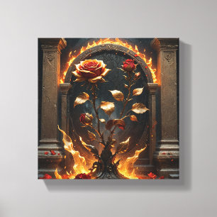 Fiery Golden Rose Canvas Print - Gotische Fantasie Leinwanddruck