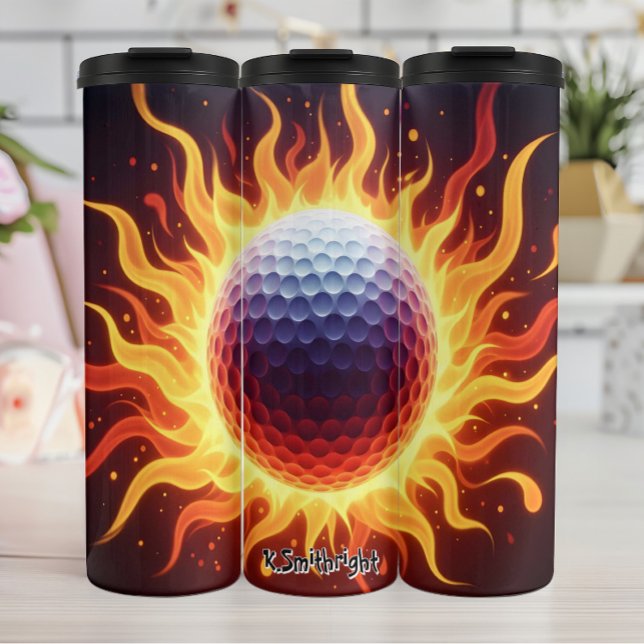 Fiery Golf Ball in Flammen Thermosbecher (Von Creator hochgeladen)