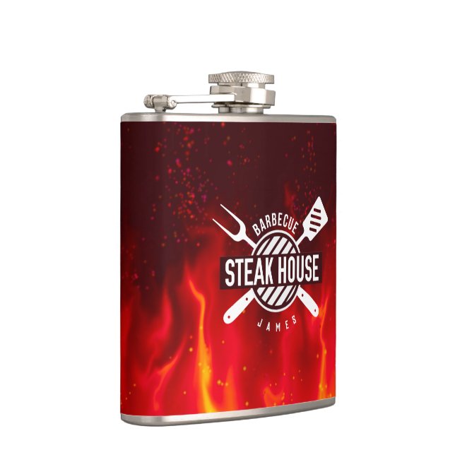 Fiery GRILLEN Flask — Custom Steak House Style Flachmann (Rechts)