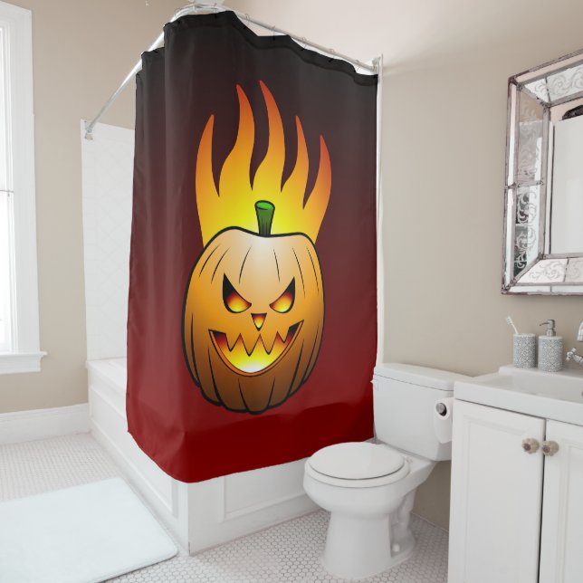Fiery Halloween Pumpkin Face Duschvorhang (Beispiel)