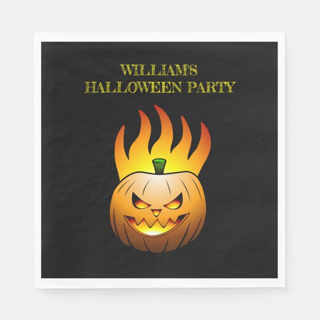 Fiery Halloween Pumpkin Paper Napkin Serviette (Vorderseite)