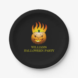 Fiery Halloween Pumpkin Paper Plate Pappteller