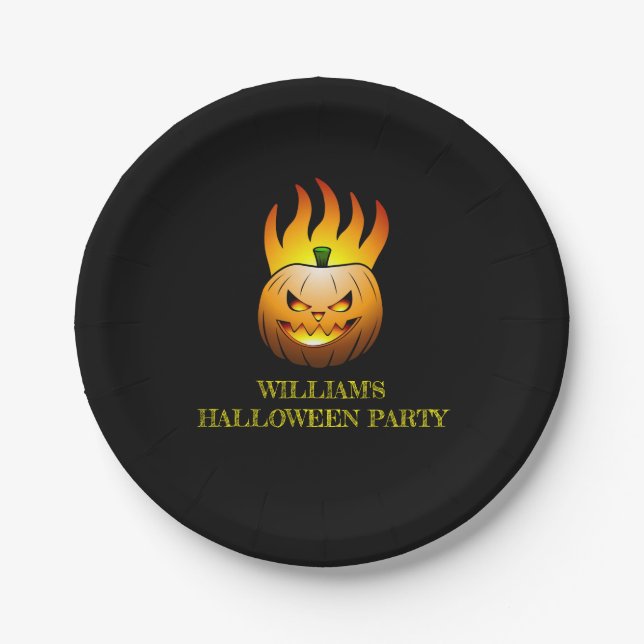 Fiery Halloween Pumpkin Paper Plate Pappteller (Vorderseite)