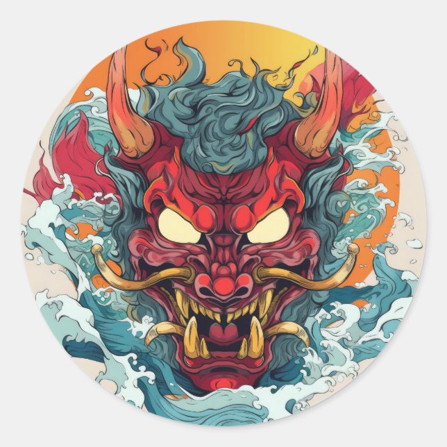 Fiery Hannya Japanese Mask Runder Aufkleber (Vorderseite)