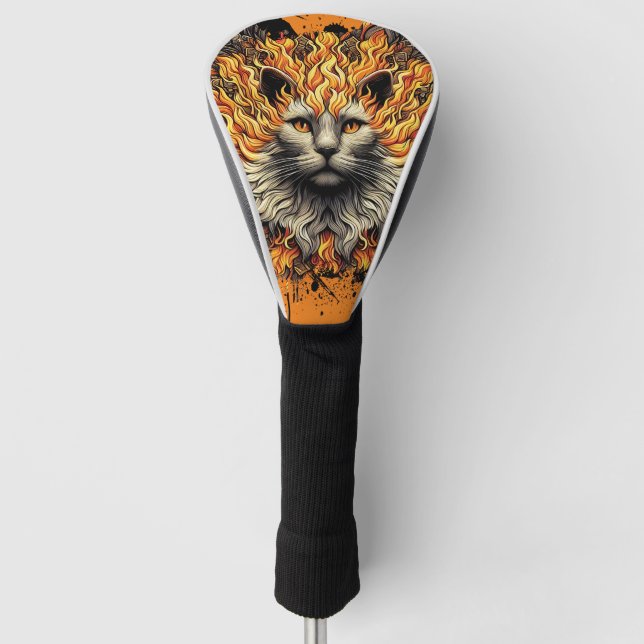 Fiery Inferno Cat Golf Headcover (Vorderseite)