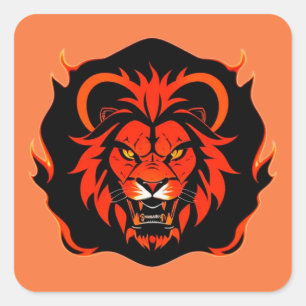 Fiery Lion Head Illustration Quadratischer Aufkleber