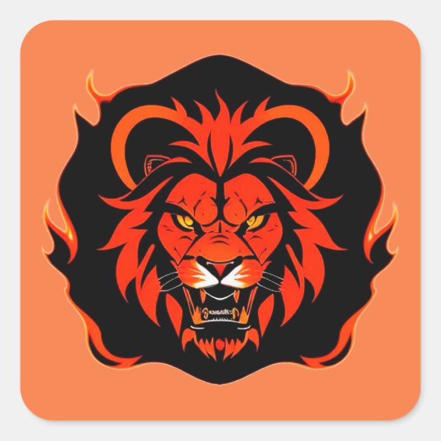 Fiery Lion Head Illustration Quadratischer Aufkleber (Vorderseite)