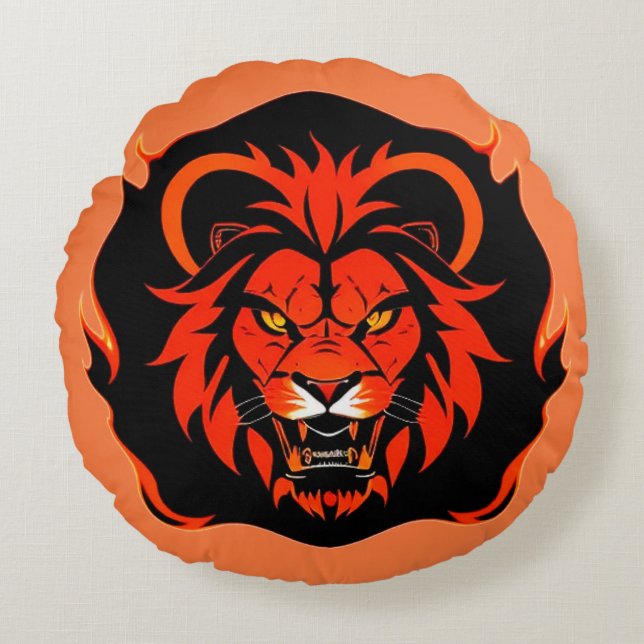 Fiery Lion Head Illustration Rundes Kissen (Vorderseite)